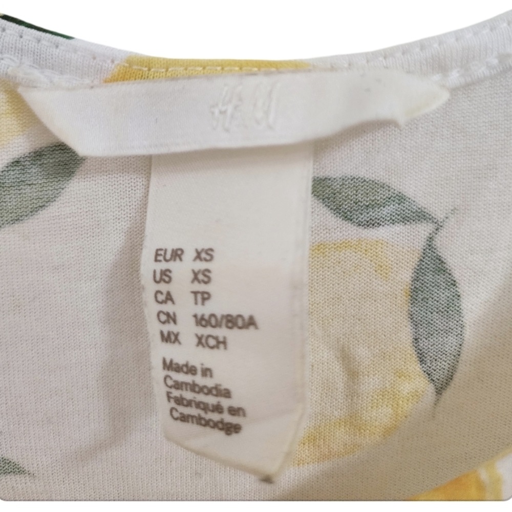 H&M tank top, white with lemon design, size XS - Picture 2 of 4